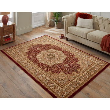 Grand Heritage GH101 Traditional Persian Floral Medallion Border Soft Stain-Resistant Durable Deep Red/Beige Rug-Concept Looms-Rug Love - The Most Loved Rug Store